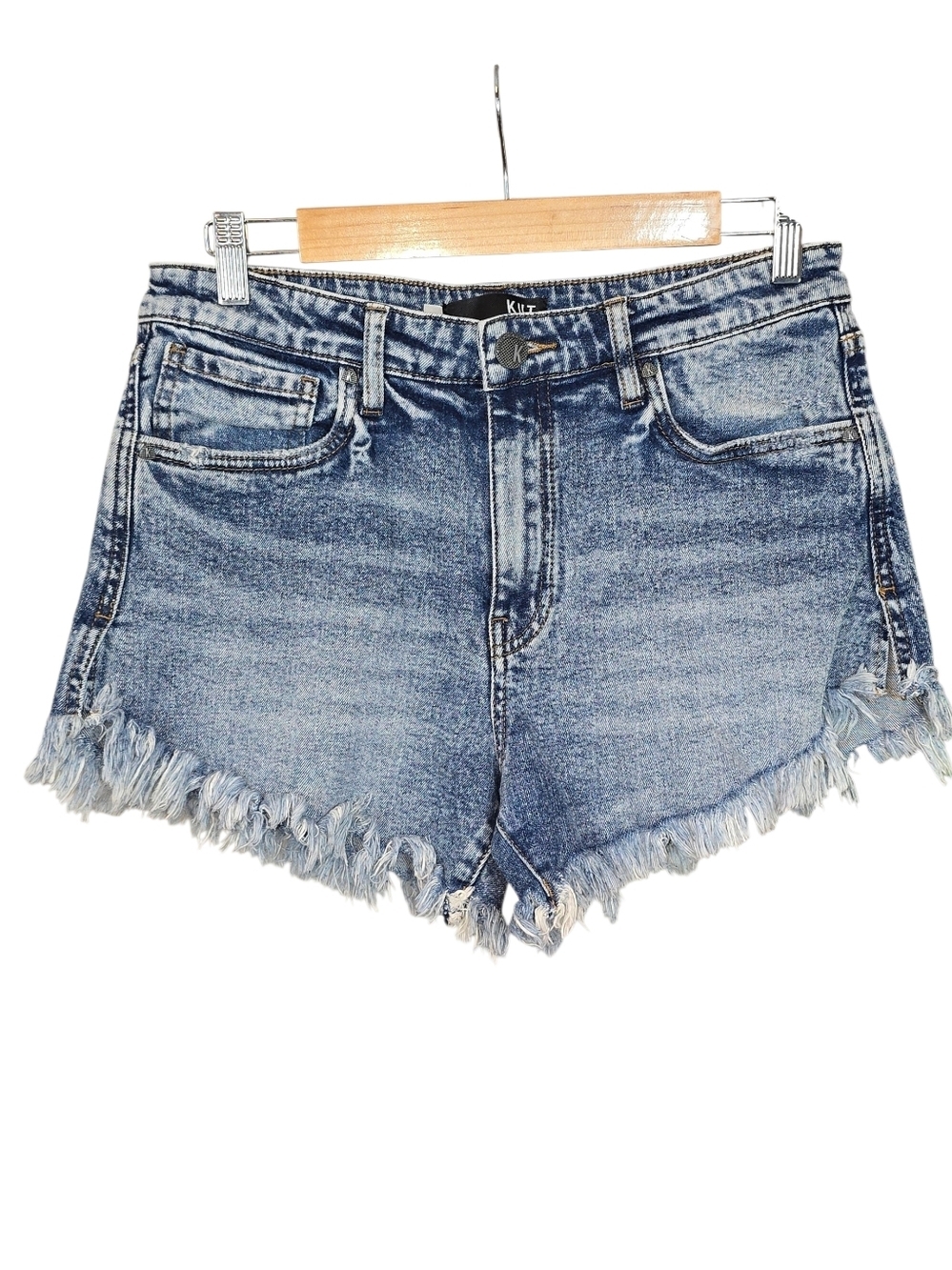 KUT From The Kloth Jane High Rise Denim Shorts Frayed Hem Distressed Size 6
